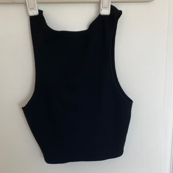 Zara Black Ribbed Button-Front Crop Tank - Picture 3 of 3
